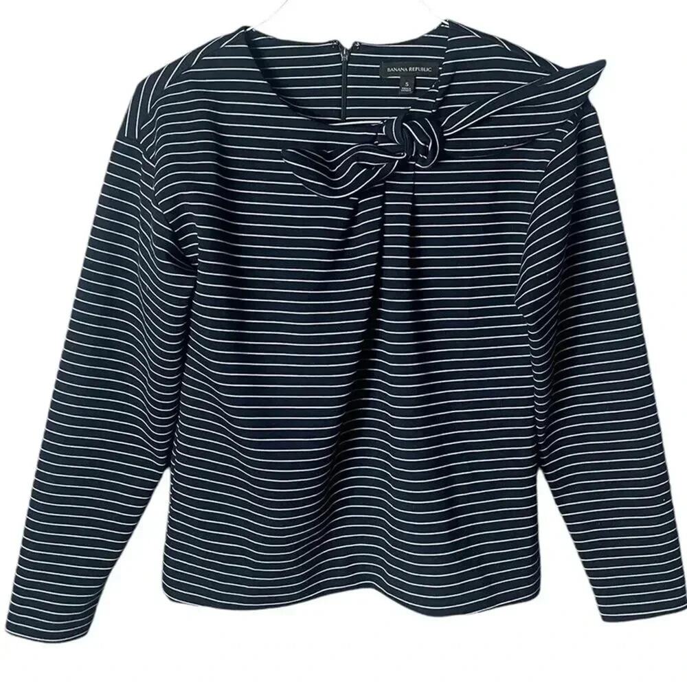 Banana Republic Navy and White Striped Blouse
